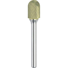 Made in USA - 6.3mm Cut Diam, 0.1181" Shank Diam, Cylinder with Radius Head Single Cut Burr - Carbide, 12.7mm LOC, 50mm OAL - Exact Tool & Supply