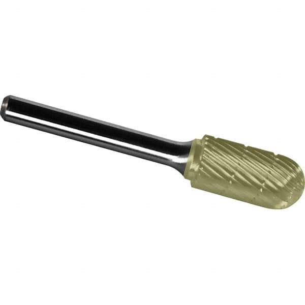 Made in USA - 3/4" Cut Diam, 1/4" Shank Diam, Cylinder with Radius Head Chipbreaker Cut Burr - Carbide, 3/4" LOC, 2-1/2" OAL - Exact Tool & Supply