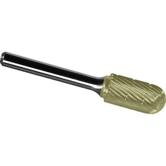 Made in USA - 1/2" Cut Diam, 1/4" Shank Diam, Cylinder with Radius Head Chipbreaker Cut Burr - Carbide, 1" LOC, 2-3/4" OAL - Exact Tool & Supply