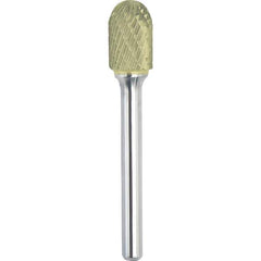 Made in USA - 3/4" Cut Diam, 1/4" Shank Diam, Cylinder with Radius Head Double Cut Burr - Carbide, 3/4" LOC, 2-1/2" OAL - Exact Tool & Supply