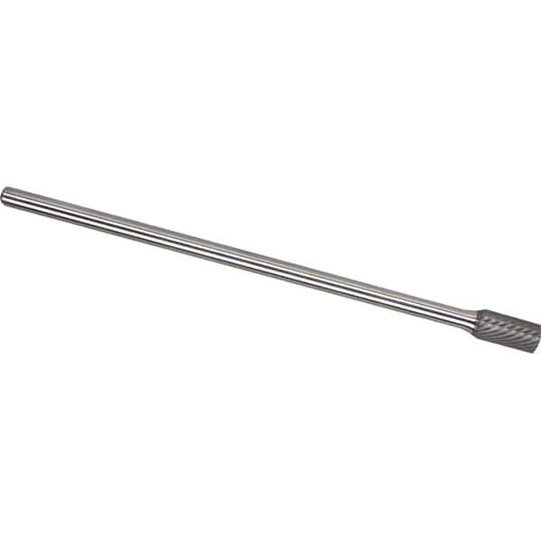 Made in USA - 1/2" Cut Diam, 1/4" Shank Diam, Cylinder Head Single Cut Burr - Carbide, 1" LOC, 7" OAL - Exact Tool & Supply
