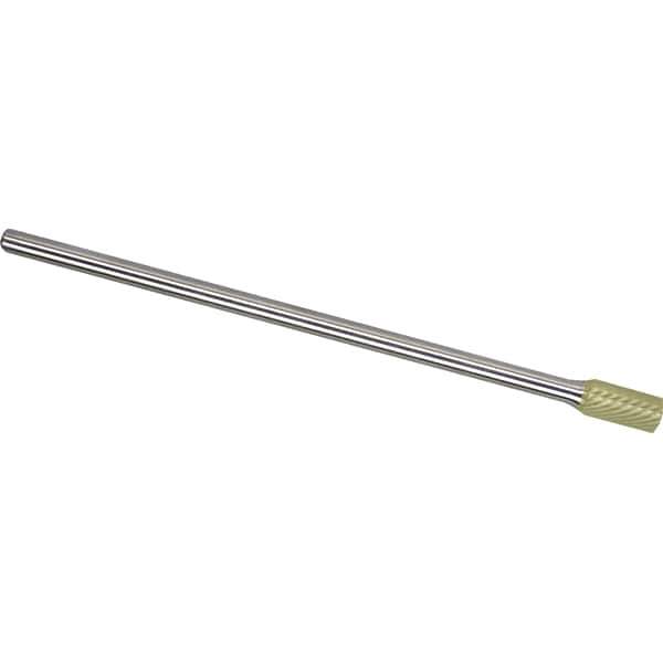 Made in USA - 5/8" Cut Diam, 1/4" Shank Diam, Cylinder Head Single Cut Burr - Carbide, 1" LOC, 7" OAL - Exact Tool & Supply