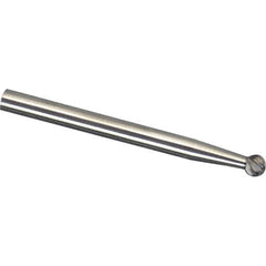 Made in USA - 1/8" Cut Diam, 1/8" Shank Diam, Ball Head Single Cut Burr - Carbide, 1/8" LOC, 3" OAL - Exact Tool & Supply