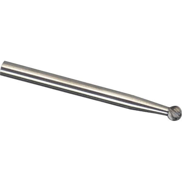 Made in USA - 3mm Cut Diam, 0.2362" Shank Diam, Ball Head Aluma Cut Burr - Carbide, 2mm LOC, 50mm OAL - Exact Tool & Supply