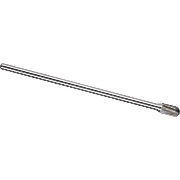 Made in USA - 5/8" Cut Diam, 1/4" Shank Diam, Cylinder with Radius Head Single Cut Burr - Carbide, 1" LOC, 7" OAL - Exact Tool & Supply