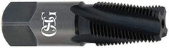 OSG - 1 - 11-1/2 NPTF, 15° Helix, 5 Flutes, Bottoming Chamfer, Oxide Finish, High Speed Steel, Spiral Flute Pipe Tap - 1-1/8" Shank Diam, 1-3/4" Thread Length, 0.5781" Projection, 0.843" Square Size, Series S125 - Exact Tool & Supply