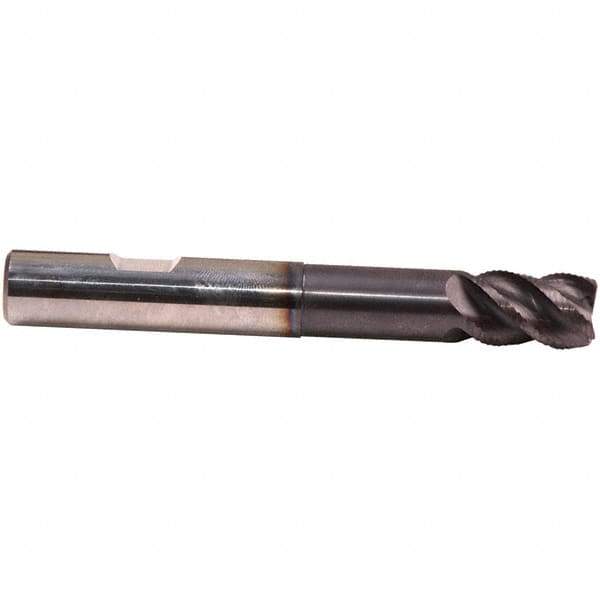Emuge - 1/2" Diam, 3/4" LOC, 4 Flute Solid Carbide Roughing & Finishing End Mill - TiAlN Finish, 3-3/4" OAL, 1/2" Shank Diam, Weldon Shank, 45° Helix, Centercutting, Extra Long Length - Exact Tool & Supply