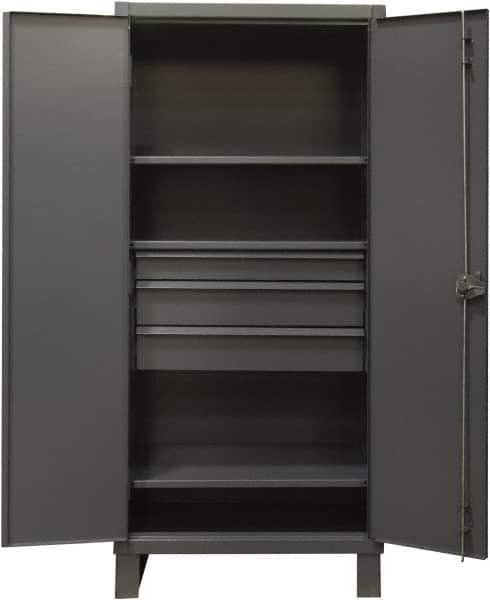 Durham - 3 Shelf Locking Storage Cabinet - Steel, 36" Wide x 24" Deep x 78" High, Gray - Exact Tool & Supply