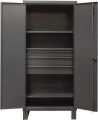 Durham - 3 Shelf Locking Storage Cabinet - Steel, 36" Wide x 24" Deep x 78" High, Gray - Exact Tool & Supply