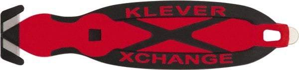 Klever Innovations - Recessed/Hook Blade Box Cutter - 5-3/4" Carbon Steel Blade, Red Plastic Handle, 2 Blades Included - Exact Tool & Supply