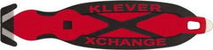 Klever Innovations - Recessed/Hook Blade Box Cutter - 5-3/4" Carbon Steel Blade, Red Plastic Handle, 2 Blades Included - Exact Tool & Supply