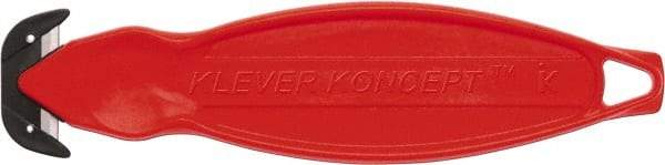 Klever Innovations - Recessed/Hook Blade Box Cutter - 6-1/4" Carbon Steel Blade, Red Plastic Handle, 2 Blades Included - Exact Tool & Supply
