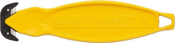 Klever Innovations - Recessed/Hook Blade Box Cutter - 6-1/4" Carbon Steel Blade, Yellow Plastic Handle, 2 Blades Included - Exact Tool & Supply