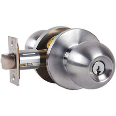 Falcon - 1-3/8 to 1-7/8" Door Thickness, Satin Chrome Storeroom Knob Lockset - 2-3/4" Back Set, Stainless Steel, 6 Pin C Keyway Cylinder - Exact Tool & Supply