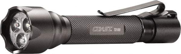 Coast Cutlery - White, Red, Blue LED Bulb, 125 Lumens, Industrial/Tactical Flashlight - Black Aluminum Body, 2 AA Batteries Included - Exact Tool & Supply