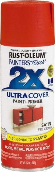Rust-Oleum - Fire Orange, Satin, Enamel Spray Paint - 8 Sq Ft per Can, 12 oz Container, Use on Multipurpose - Exact Tool & Supply