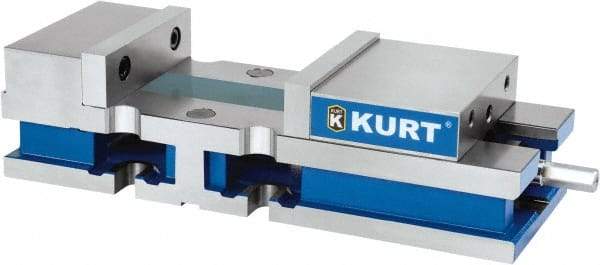 Kurt - 8" Jaw Width, 10-1/4" Jaw Opening Capacity, Horizontal Stationary Machine Vise - Reverse Manual Operation, 1 Station, 24" Long x 6" High x 1" Deep, 6" Jaw Height, 100 Lb Max Clamp Force, Ductile Iron - Exact Tool & Supply