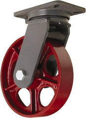 Hamilton - 10" Diam x 2-1/2" Wide x 12-1/2" OAH Top Plate Mount Swivel Caster - Cast Iron, 2,500 Lb Capacity, Tapered Roller Bearing, 5-1/4 x 7-1/4" Plate - Exact Tool & Supply