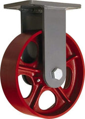 Hamilton - 10" Diam x 2-1/2" Wide x 12-1/2" OAH Top Plate Mount Rigid Caster - Cast Iron, 2,500 Lb Capacity, Tapered Roller Bearing, 5-1/4 x 7-1/4" Plate - Exact Tool & Supply