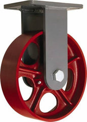Hamilton - 10" Diam x 3" Wide x 12-1/2" OAH Top Plate Mount Rigid Caster - Cast Iron, 2,600 Lb Capacity, Straight Roller Bearing, 5-1/4 x 7-1/4" Plate - Exact Tool & Supply
