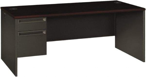 Hon - Steel-Reinforced High-Pressure Laminate Left Pedestal Desk - 72" Wide x 36" Deep x 29-1/2" High, Mahogany/Charcoal - Exact Tool & Supply