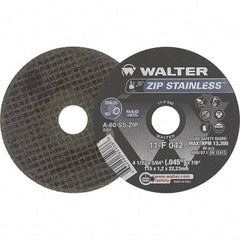 WALTER Surface Technologies - 4-1/2" Aluminum Oxide Cutoff Wheel - 0.045" Thick, 7/8" Arbor, 13,300 Max RPM, Use with Angle Grinders - Exact Tool & Supply