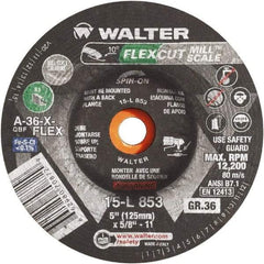WALTER Surface Technologies - 36 Grit, 7" Wheel Diam, 3/16" Wheel Thickness, 7/8" Arbor Hole, Type 29 Depressed Center Wheel - Aluminum Oxide, 8,600 Max RPM - Exact Tool & Supply