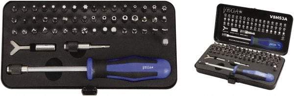 VEGA Industries - 53 Piece, 1/4" Drive Screwdriver Bit Set - #1 to #3 Phillips, Tamperproof 7/64 to 5/16" Hex, T8 to T40 Torx, #1 to #3 Square Recess - Exact Tool & Supply