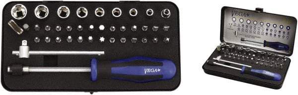 VEGA Industries - 39 Piece, 1/4" Drive Screwdriver Bit Set - #1 to #3 Phillips, 5/64 to 1/4" Hex, T10 to T40 Torx, #1 to #3 Square Recess - Exact Tool & Supply