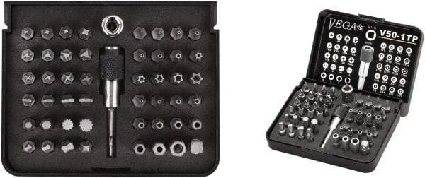 VEGA Industries - 50 Piece, 1/4" Drive Screwdriver Tamperproof Bit Set - #1 to #3 Phillips, Tamperproof 1/16 to 5/16" Hex, T10 to T40 Torx - Exact Tool & Supply
