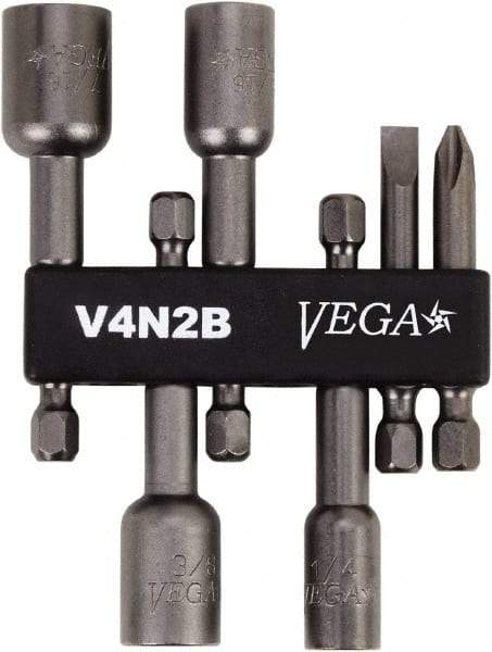 VEGA Industries - 6 Piece, Phillips, Slotted, Magnetic Nutsetters Handle, Screwdriver Bit Set - 1/4" Hex Drive - Exact Tool & Supply
