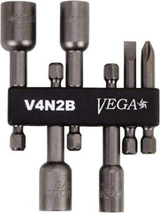 VEGA Industries - 6 Piece, Phillips, Slotted, Magnetic Nutsetters Handle, Screwdriver Bit Set - 1/4" Hex Drive - Exact Tool & Supply