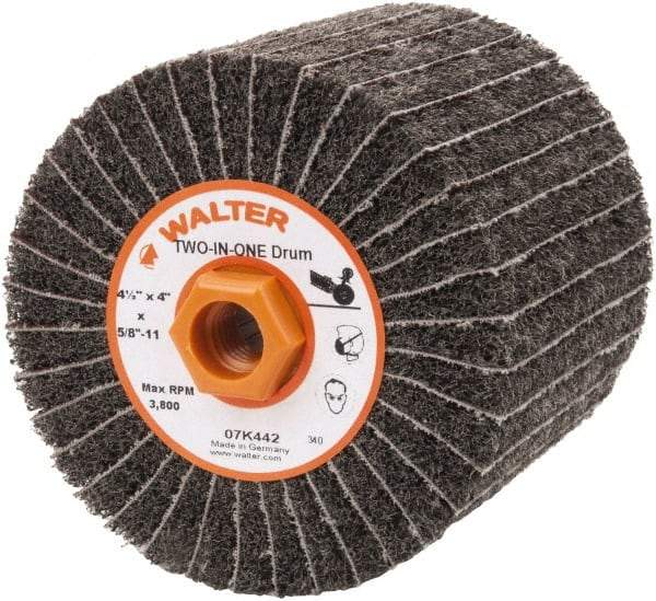 WALTER Surface Technologies - 4-1/2" Diam, 80 Grit Aluminum Oxide Unmounted Flap Wheel - 5/8" Hole, 5/8-11 Thread, 4" Wide, Nonwoven & Coated, Fine Grade, 3,800 Max RPM - Exact Tool & Supply