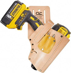 CLC - Drill/Impact Driver Holster with 3 Pockets - Leather, Natural (Color) - Exact Tool & Supply