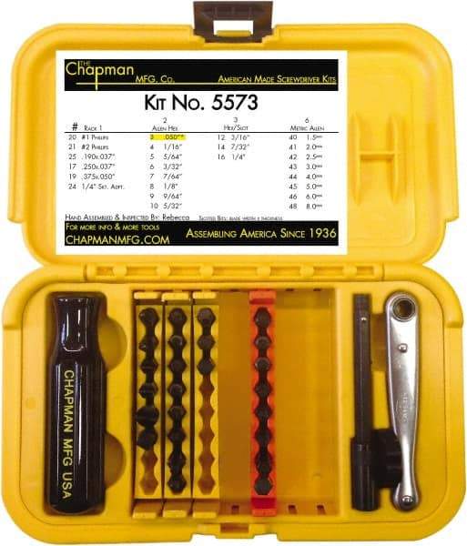 Chapman - 29 Piece, 1/4" Drive Screwdriver Bit Set - #1 & #2 Phillips, 0.05 to 1/4" Hex - Exact Tool & Supply