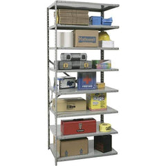 Hallowell - 8 Shelf Add-On Extra Heavy-Duty Open Steel Shelving - 1 Lb Capacity, 36" Wide x 87" High x 12" Deep, Gray - Exact Tool & Supply