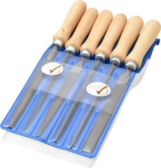 PFERD - 6 Piece Key File Kit Pattern File Set - 4" Long, Medium Coarseness, Set Includes Hand, Flat, Three Square, Square, Half Round, Round - Exact Tool & Supply