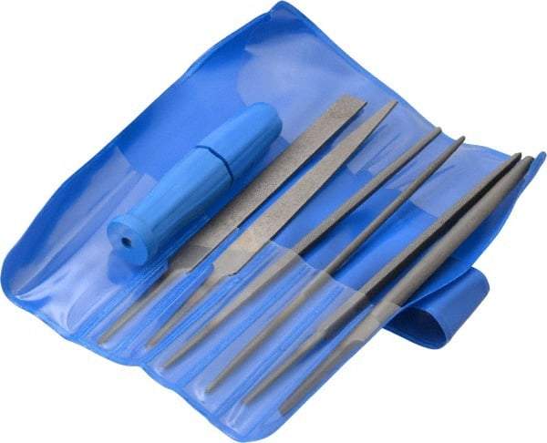 PFERD - 6 Piece Key File Kit Pattern File Set - 4" Long, Medium Coarseness, Set Includes Hand, Flat, Three Square, Square, Half Round, Round - Exact Tool & Supply