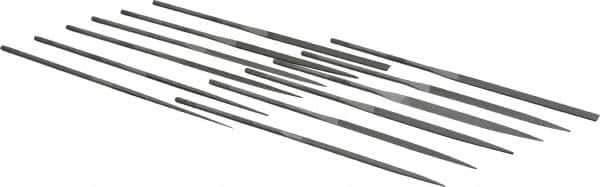 PFERD - 12 Piece Needle Pattern File Set - 6-1/4" Long, 2 Coarseness, Set Includes Flat, Hand, Crossing, Three Square, Square, Round, Half Round, Knife, Barrette, Flat with Round Edges, Crossing Oval - Exact Tool & Supply