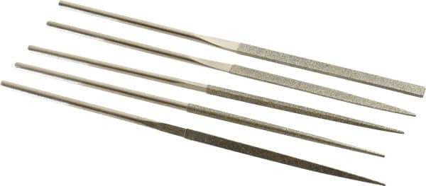 PFERD - 5 Piece Diamond Pattern File Set - 5-1/2" Long, Coarse Coarseness, Set Includes Half Round, Hand, Round, Square, Three Square - Exact Tool & Supply