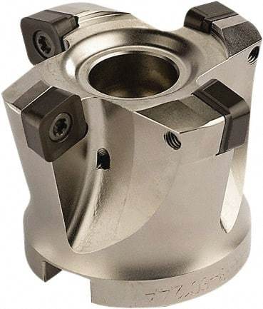 Seco - 5 Inserts, 3.1496" Cutter Diam, 0.0787" Max Depth of Cut, Indexable High-Feed Face Mill - 1.063" Arbor Hole Diam, 0.4882" Keyway Width, 1.9685" High, SCE.. 1206.. Inserts - Exact Tool & Supply