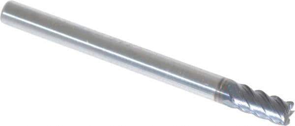 OSG - 1/8", 1/4" LOC, 1/8" Shank Diam, 1-1/2" OAL, 5 Flute, Solid Carbide Square End Mill - Single End, TiAlN Finish, Spiral Flute, 45° Helix, Centercutting, Right Hand Cut, Right Hand Flute, Series 455C - Exact Tool & Supply