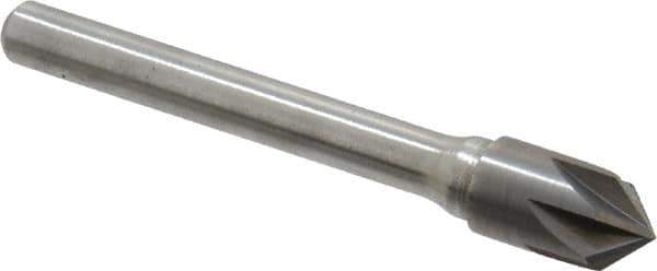 Keo - 3/8" Head Diam, 1/4" Shank Diam, 6 Flute 90° Solid Carbide Countersink - Bright Finish, 2-5/8" OAL, Single End - Exact Tool & Supply