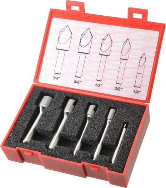 Keo - 5 Piece, 1/4 to 3/4" Head Diam, 90° Included Angle, Single End Countersink Set - Exact Tool & Supply