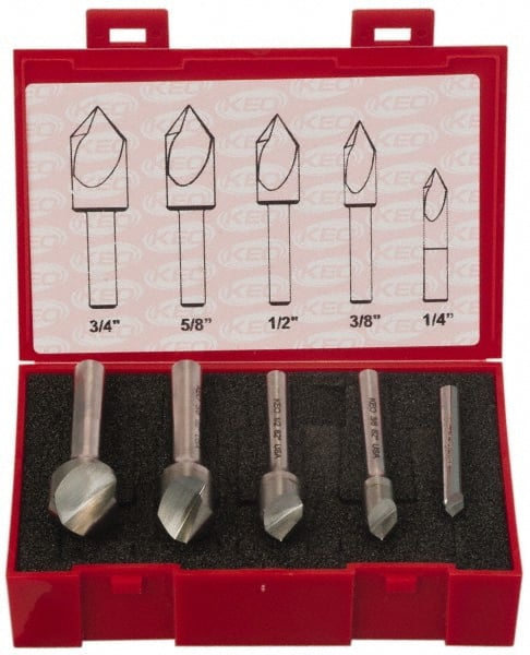 Keo - 5 Piece, 1/4 to 3/4" Head Diam, 82° Included Angle, Single End Countersink Set - Exact Tool & Supply