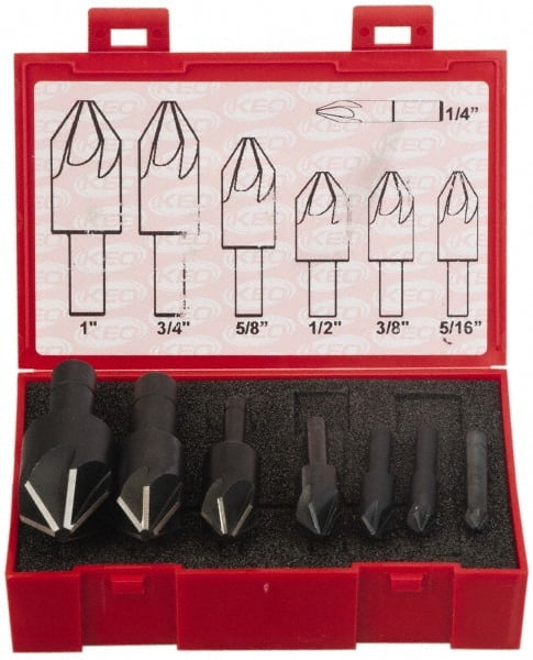 Keo - 7 Piece, 1/4 to 1" Head Diam, 120° Included Angle, Single End Countersink Set - Exact Tool & Supply