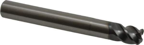 OSG - 3/8", 4 Flute, Single End, Solid Carbide, 0.06" Corner Radius End Mill - 3" OAL, 45° Helix, Right Hand Flute, 3/8" LOC, Right Hand Cut, 1" Extended Reach - Exact Tool & Supply