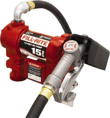 Tuthill - 15 GPM, 3/4" Hose Diam, DC Tank Pump with Manual Nozzle - 1" Inlet, 3/4" Outlet, 12 Volts, 12' Hose Length, 1/4 hp - Exact Tool & Supply