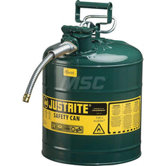 Justrite - Safety Dispensing Cans; Capacity: 5 Gal. ; Material: Steel ; Color: Green ; Height (Decimal Inch): 17.500000 ; Diameter/Length (mm): 11.75 ; Approval Listing/Regulations: FM Approved; UL; ULC; TUV - Exact Tool & Supply