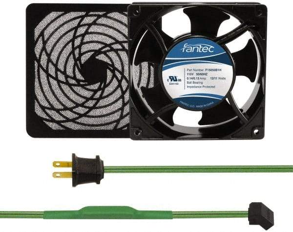 Made in USA - 115 Volts, AC, 80 CFM, Square Tube Axial Fan Kit - 0.18 Amp Rating, 120mm High x 120mm Wide x 38.5mm Deep, Includes Fan, Fan Filter, Thermostatically Controlled Fan Cord - Exact Tool & Supply